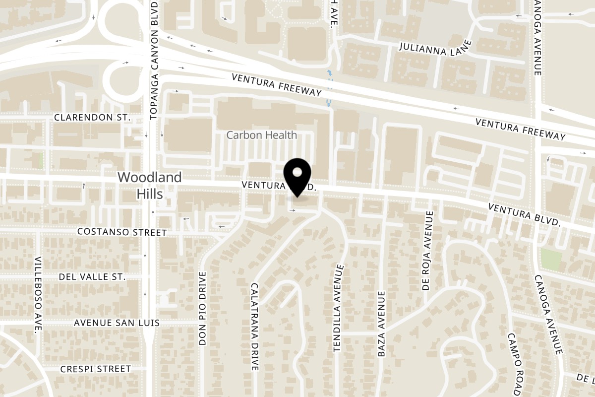 Map showing the location of Something's Fishy on 21812 Ventura Blvd in Woodland Hills